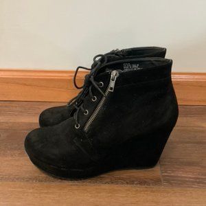 Black Wedge Booties with Zipper